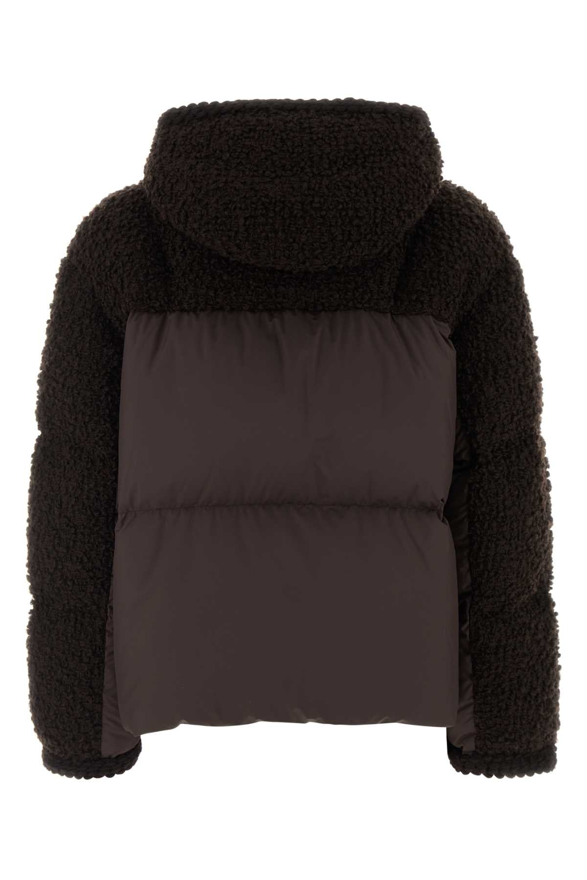 Moncler Women Dark Brown Boucle And Polyester Cristallin Down Jacket MONCLER