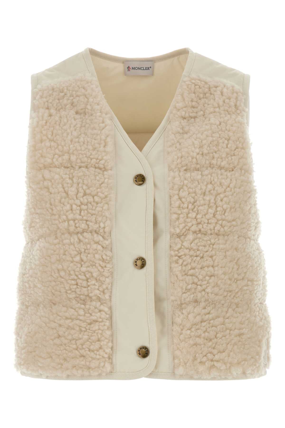 Moncler Women Ivory Teddy Fabric Vest MONCLER