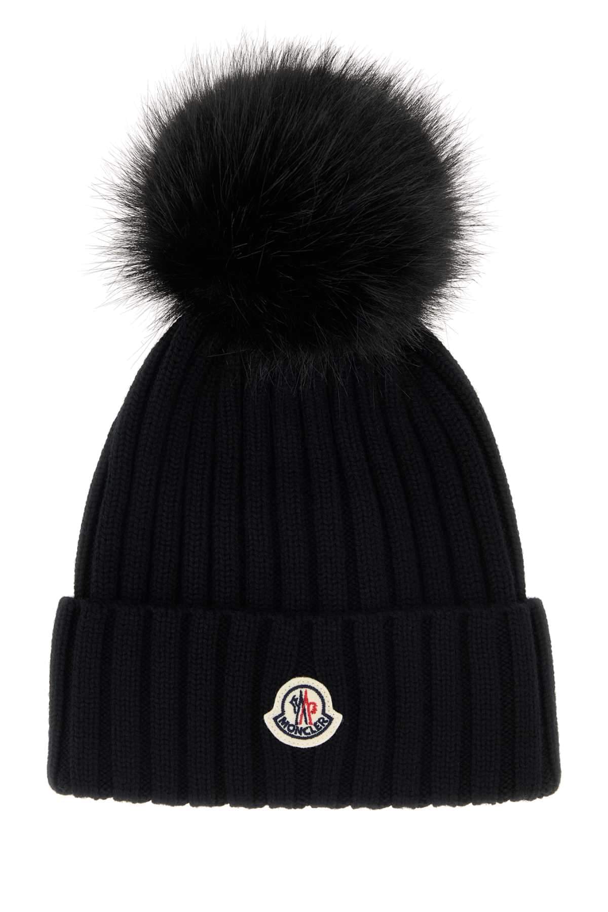 Moncler Women Black Wool Beanie Hat MONCLER