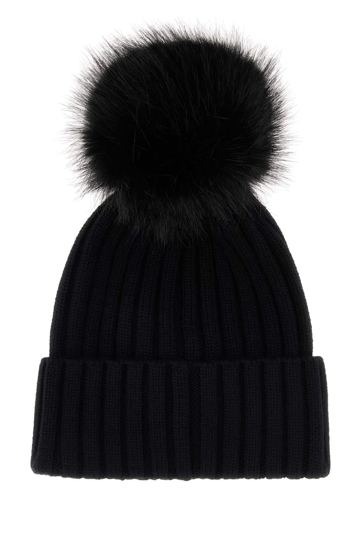 Moncler Women Black Wool Beanie Hat MONCLER