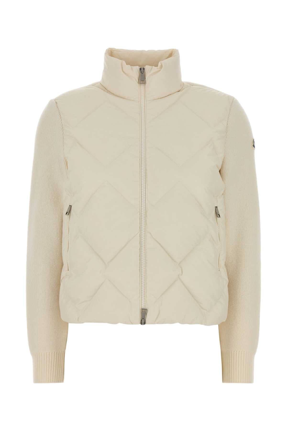 Moncler Women Ivory Knit And Polyester Cardigan MONCLER