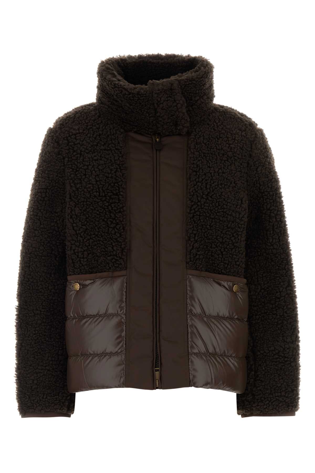 Moncler Women Chocolate Teddy And Polyester Glorieux Down Jacket MONCLER