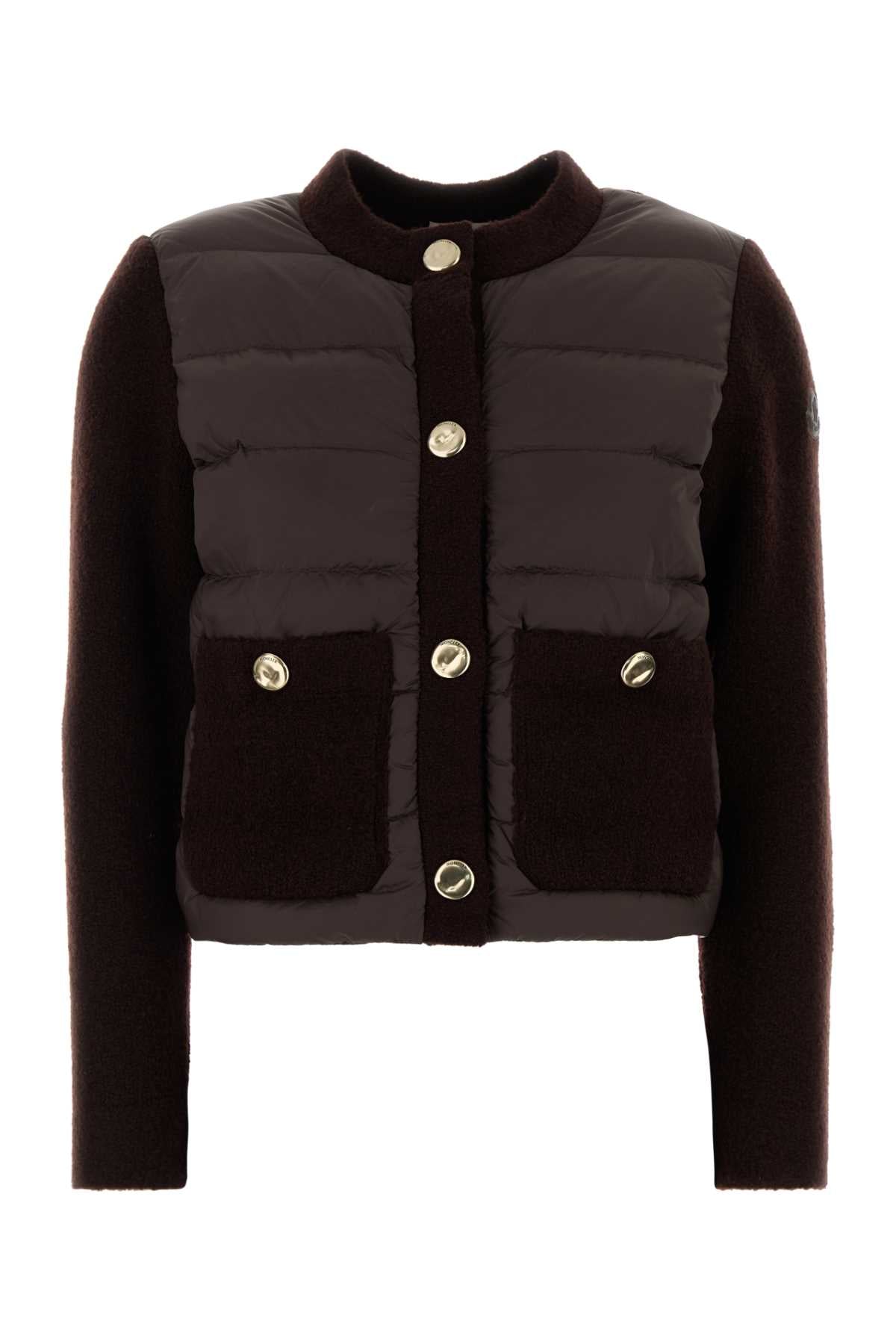 Moncler Women Chocolate Knit And Nylon Cardigan MONCLER