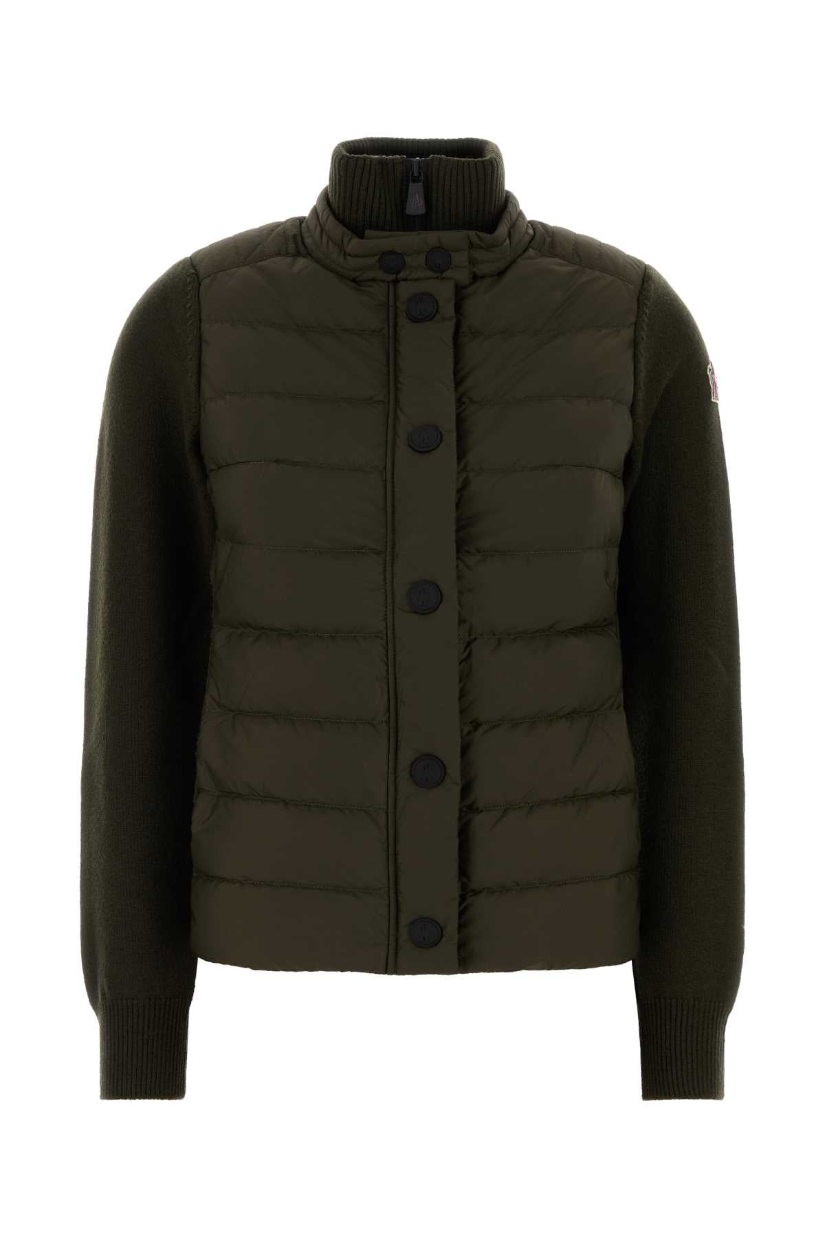 Moncler Grenoble Women Khaki Nylon And Knit Cardigan MONCLER GRENOBLE