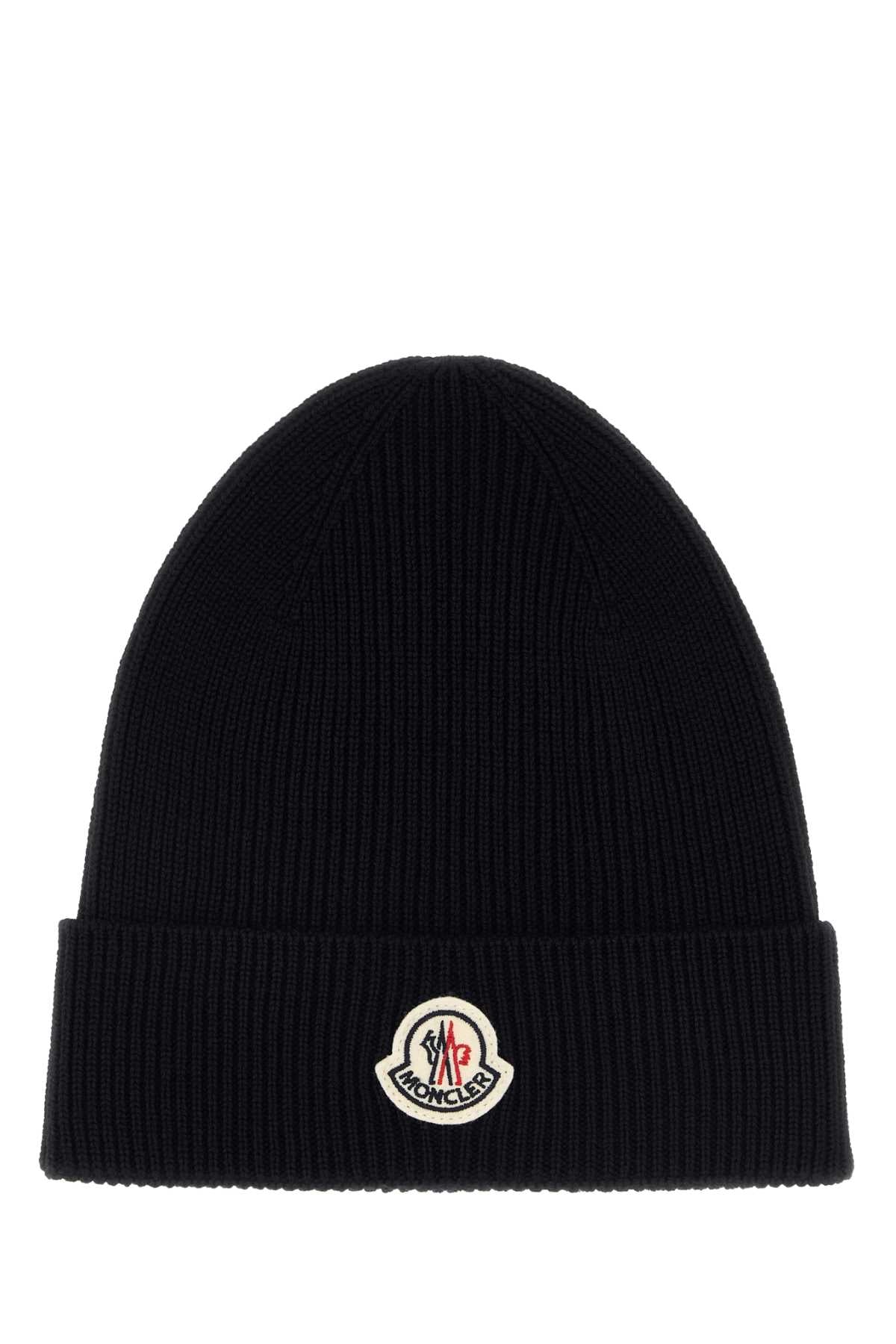 Moncler Men Black Wool Beanie Hat MONCLER