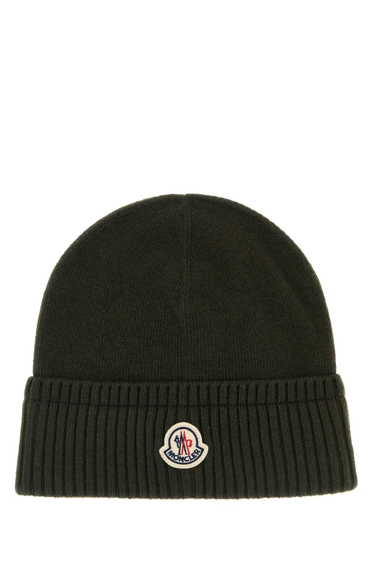 Moncler Men Olive Green Wool Blend Beanie Hat MONCLER