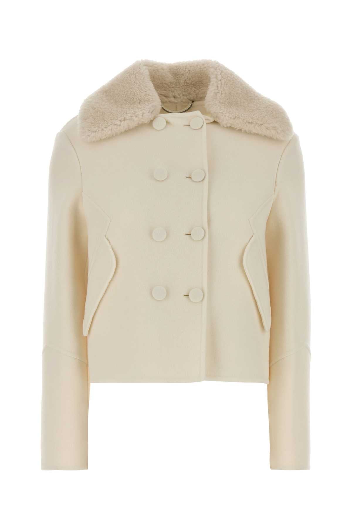Ermanno Scervino Women Ivory Wool Coat ERMANO SCERVINO