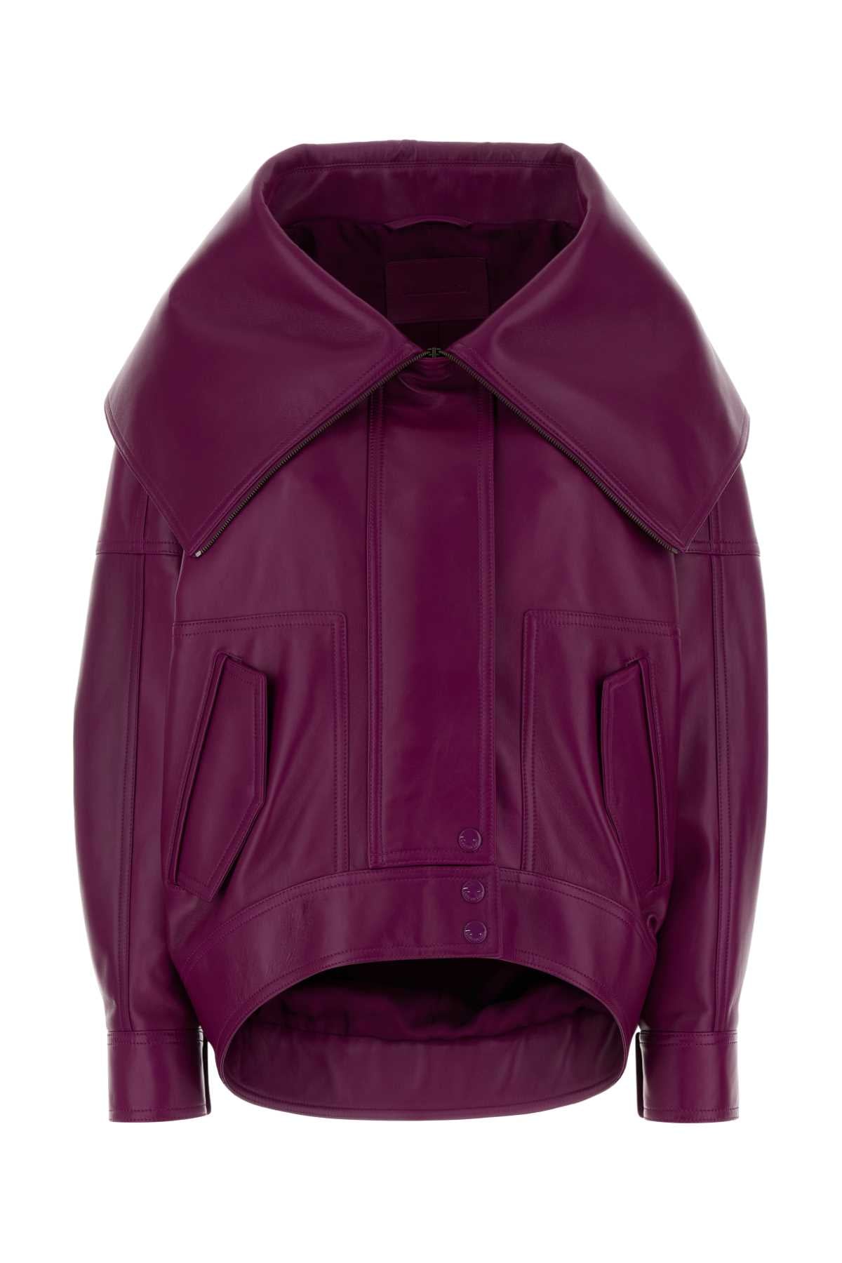 Balenciaga Women Tyrian Purple Leather Oversize Jacket BALENCIAGA