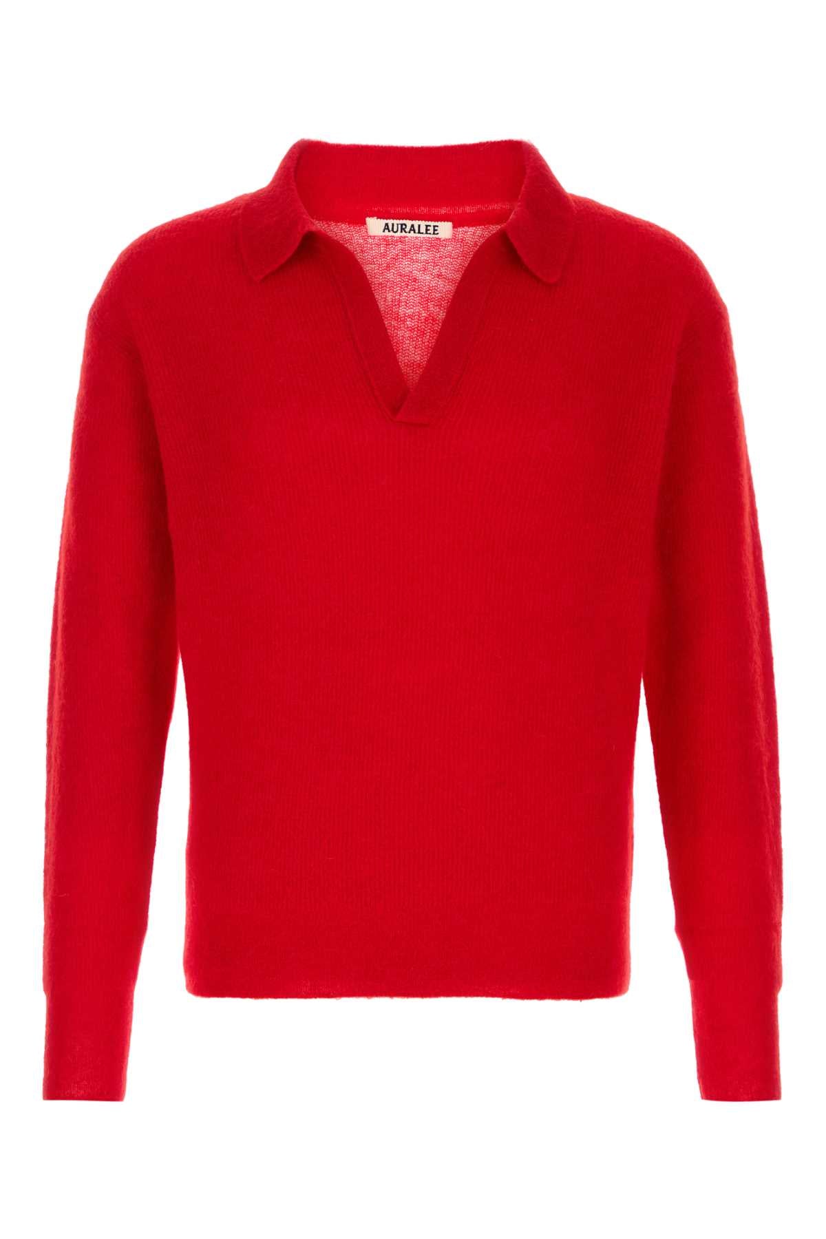 Auralee Men Red Alpaca Blend Polo Shirt AURALEE