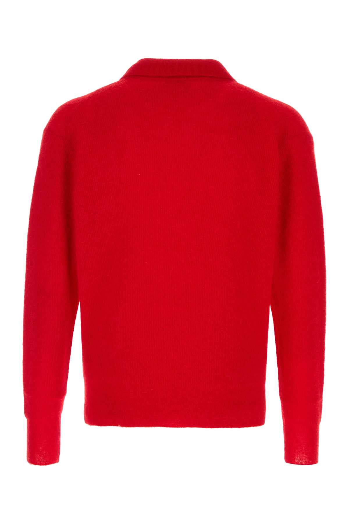 Auralee Men Red Alpaca Blend Polo Shirt AURALEE