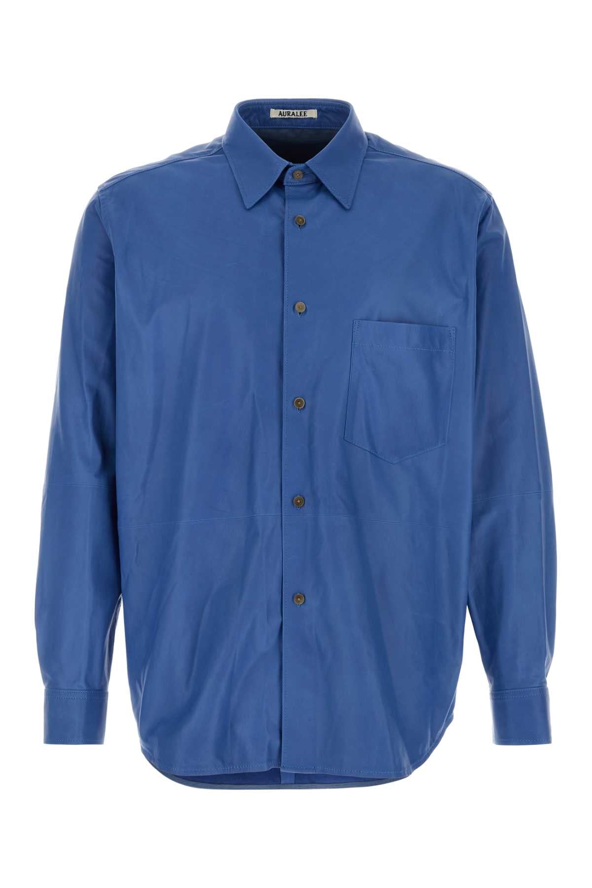 Auralee Men Cerulean Leather Shirt AURALEE