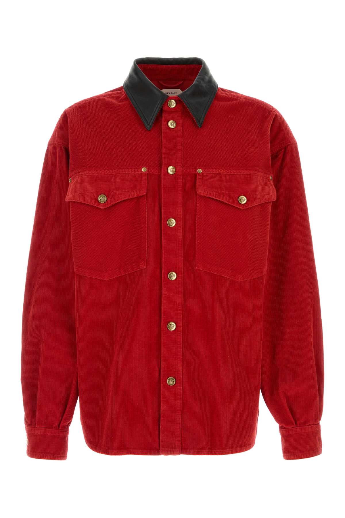Versace Men Shirt Denim Garment-Dyed Velvet Fabric With Leathe VERSACE