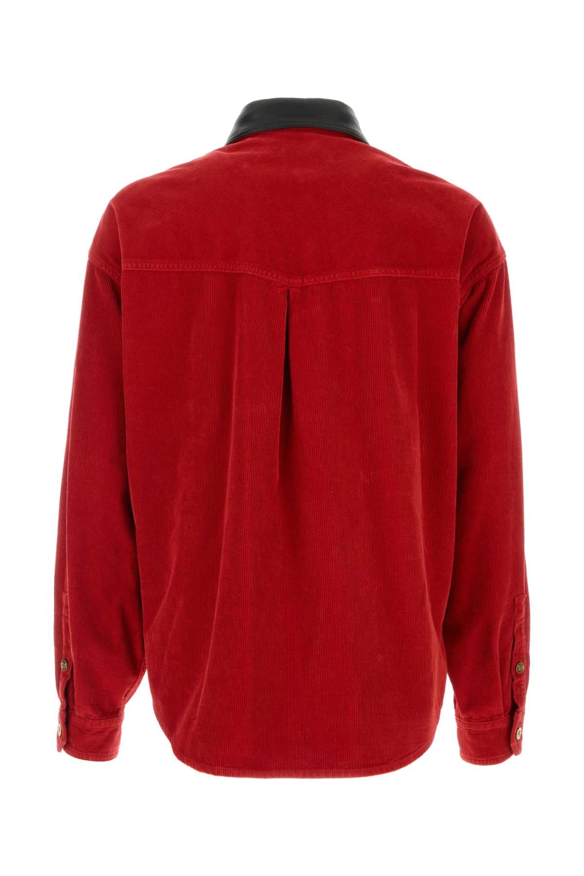Versace Men Shirt Denim Garment-Dyed Velvet Fabric With Leathe VERSACE