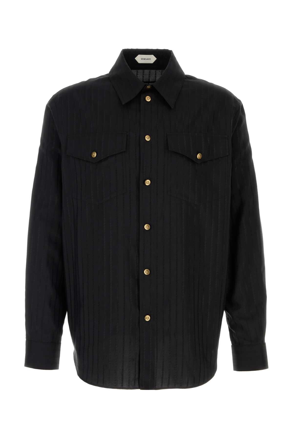 Versace Men Black Poplin Shirt VERSACE