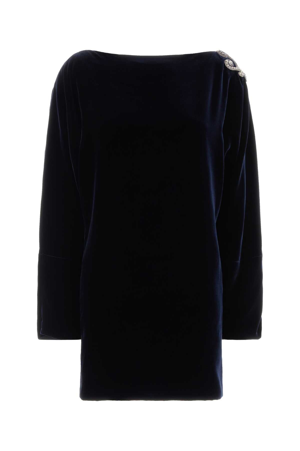 Versace Women Midnight Blue Velvet Dress VERSACE