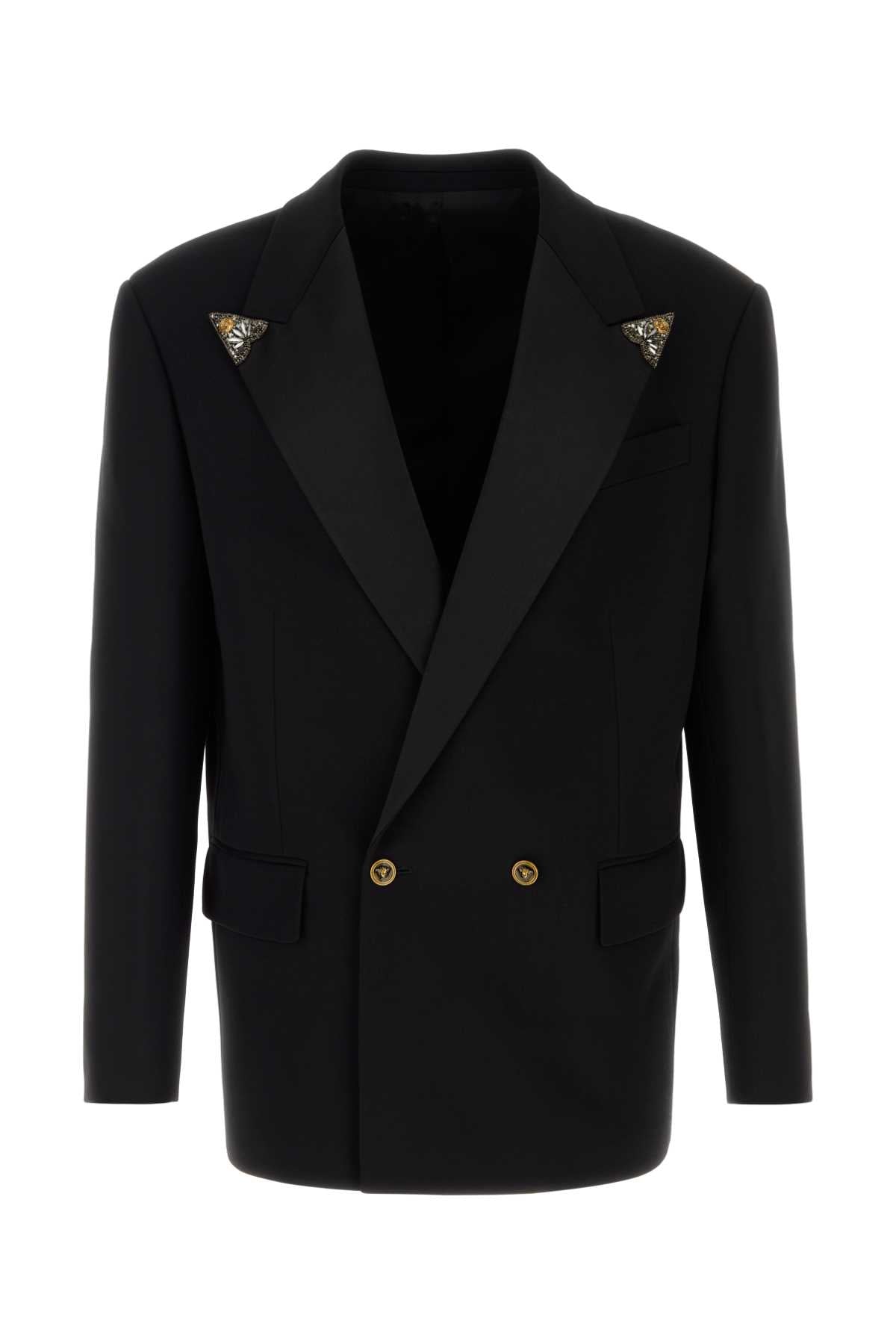 Versace Men Black Stretch Wool Blazer VERSACE