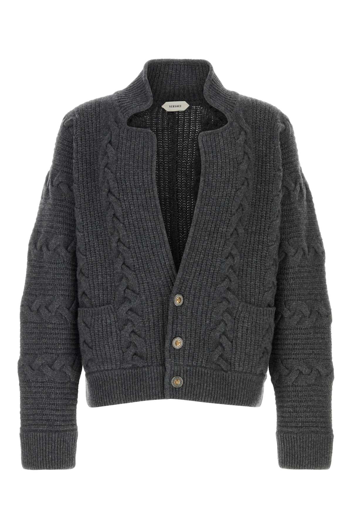 Versace Men Dark Grey Wool Blend Cardigan VERSACE