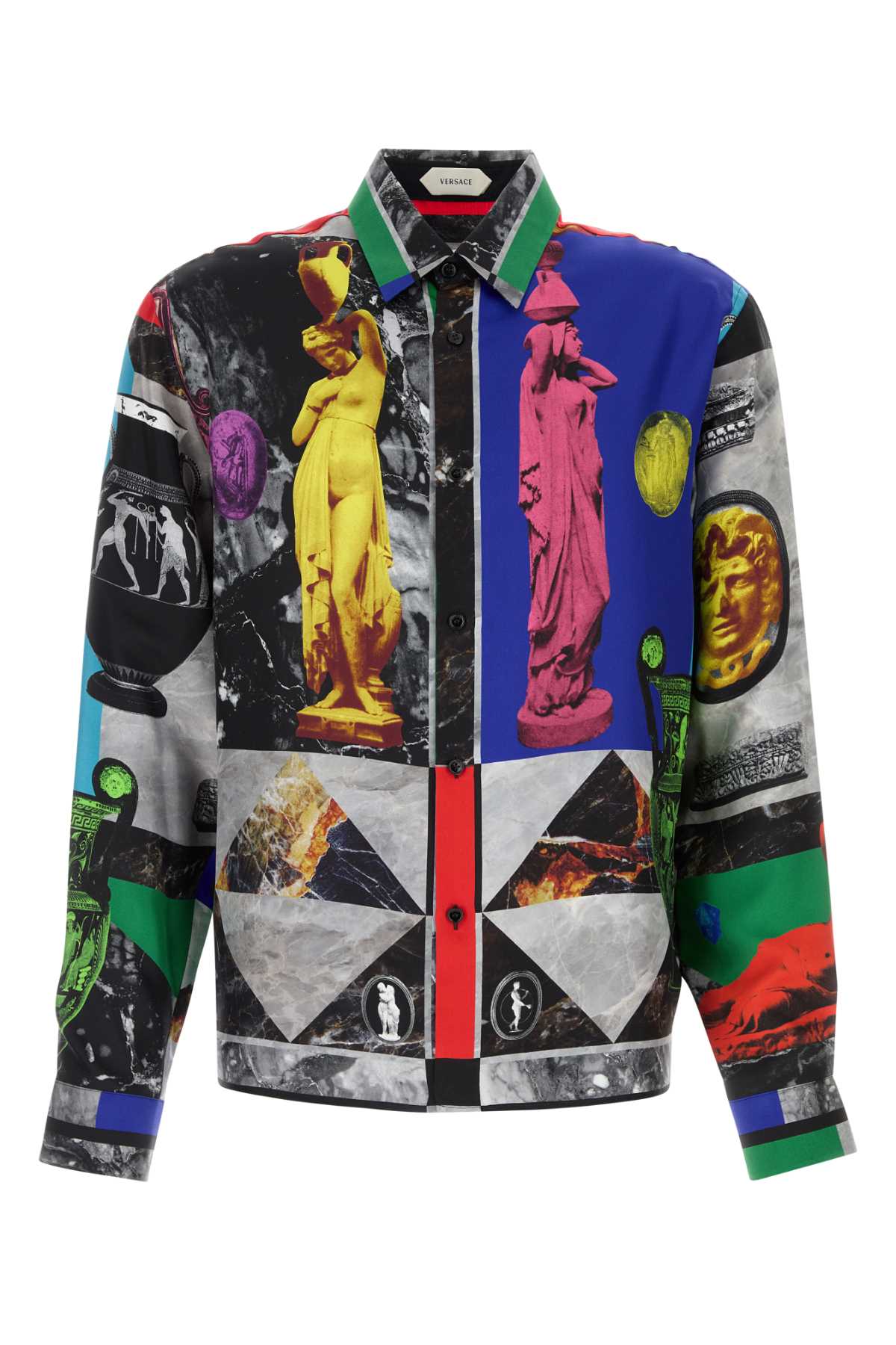 Versace Men Informal Shirt Silk Twill Print Geo Collage Foular VERSACE