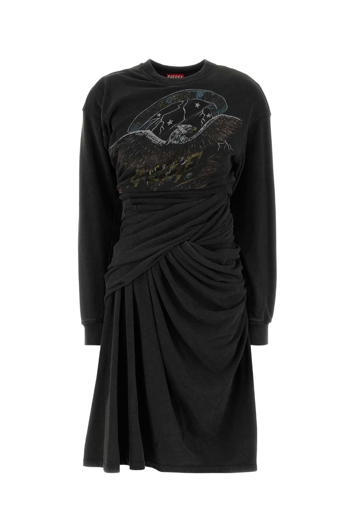 Diesel Women Black Cotton Blend Sweatshirt Dress DIESEL