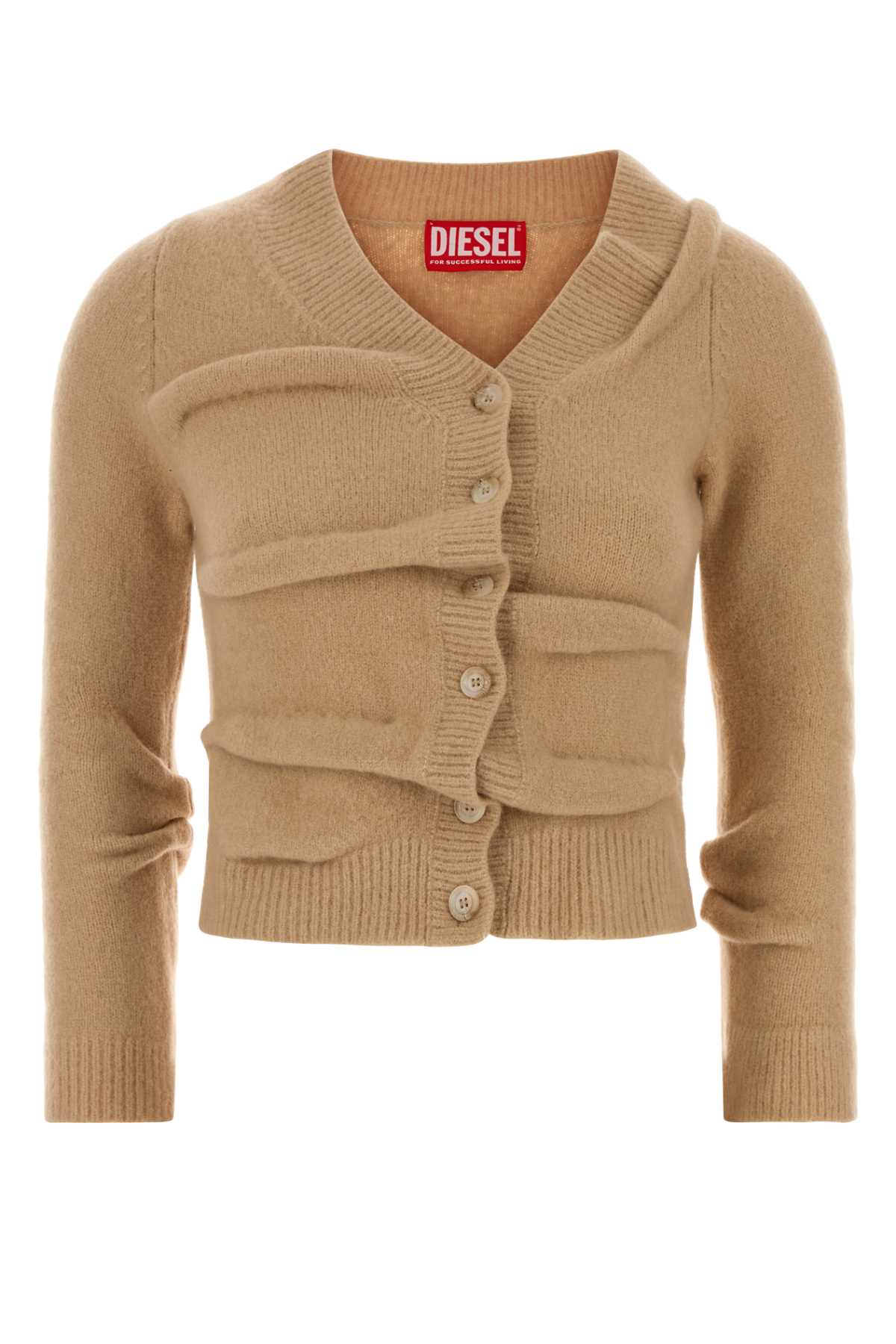 Diesel Women Beige Stretch Wool Blend M-Ava Cardigan DIESEL