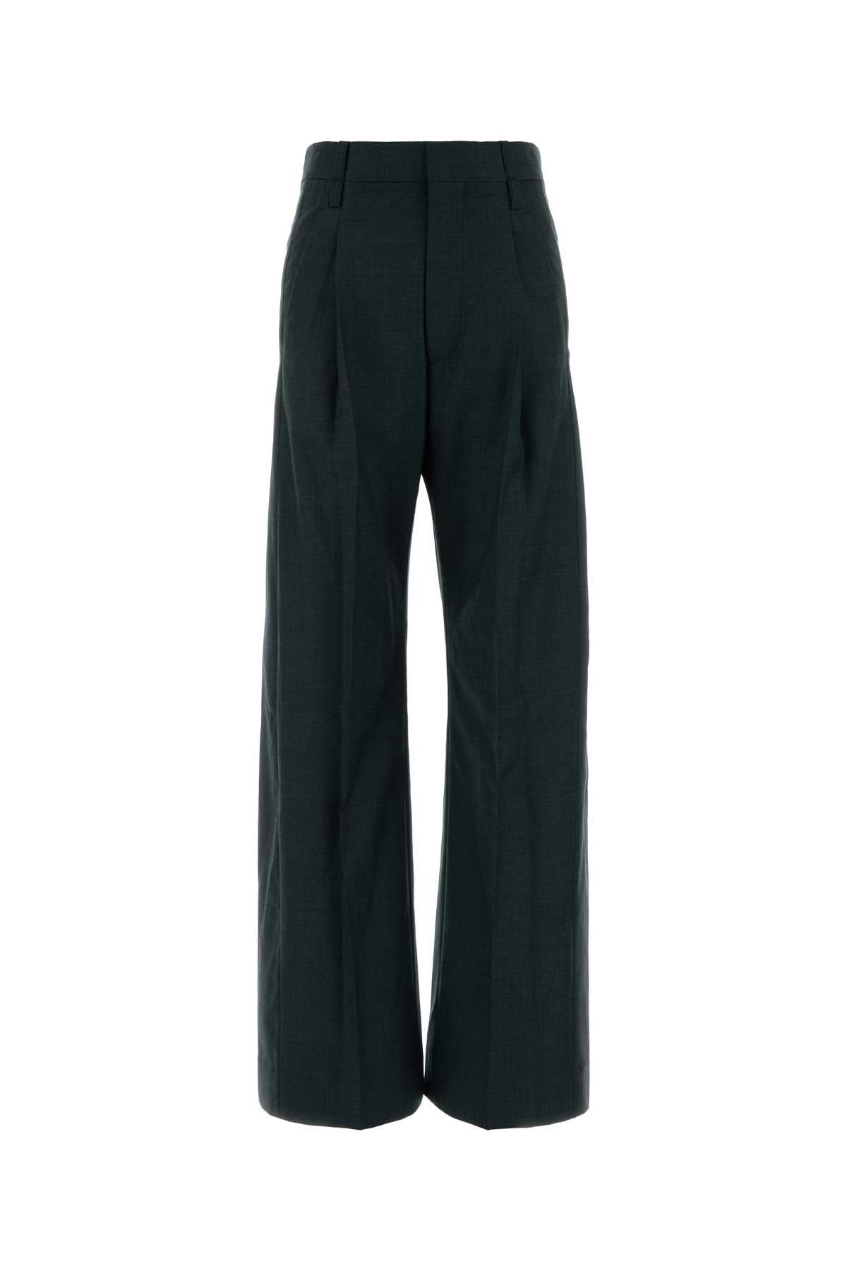 Victoria Beckham Women Bottle Green Wool Ethel Palazzo Pant VICTORIA BECKHAM