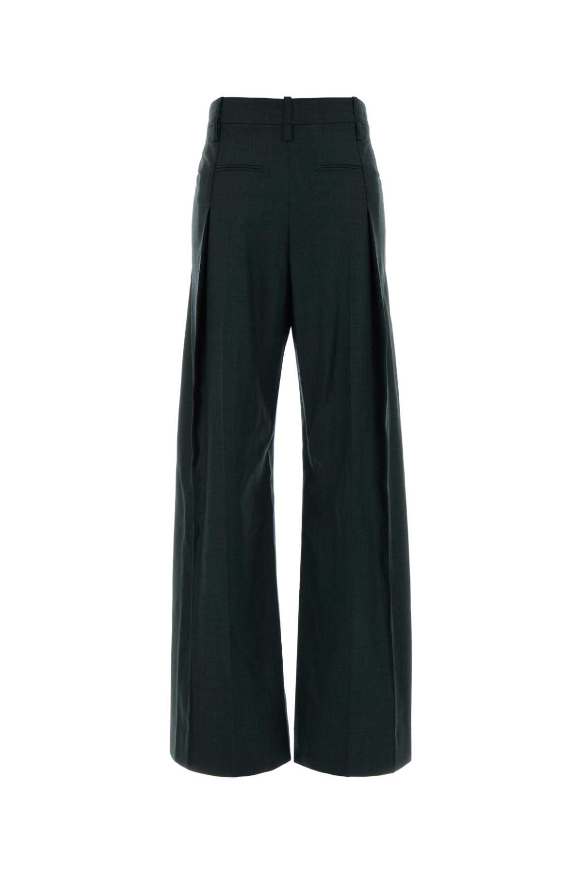 Victoria Beckham Women Bottle Green Wool Ethel Palazzo Pant VICTORIA BECKHAM