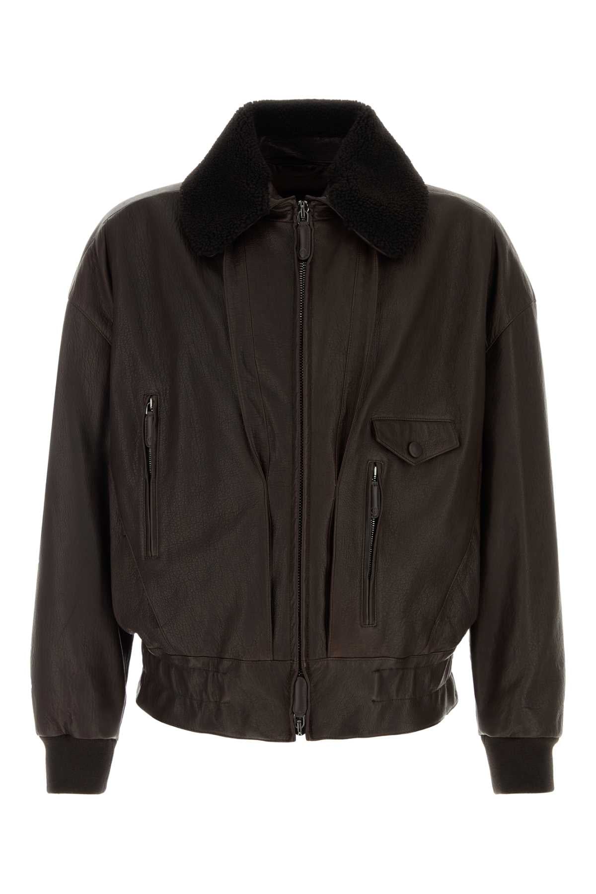 Giorgio Armani Men Dark Brown Leather Jacket GIORGIO ARMANI