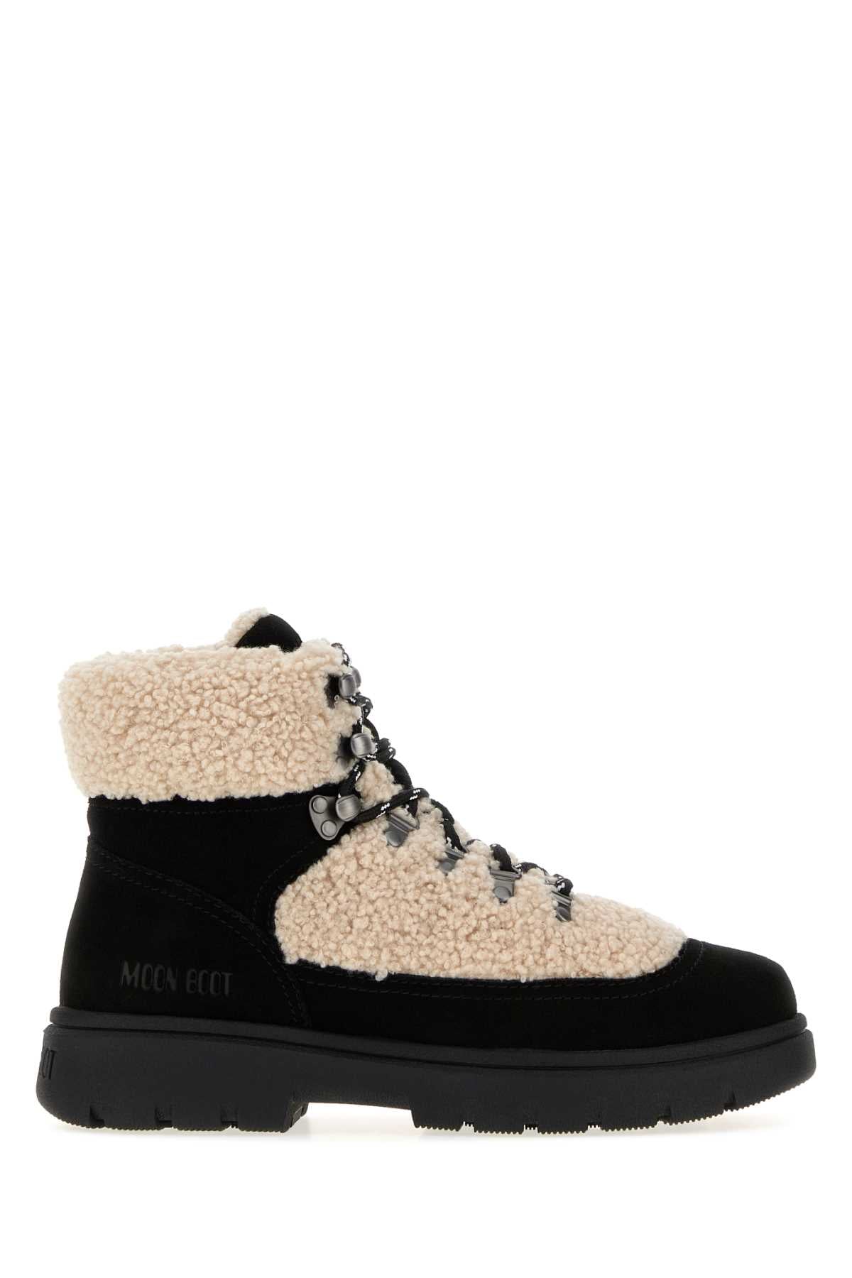 Moon Boot Unisex Two-Tone Suede And Teddy Combat Ankle Boots MOON BOOT