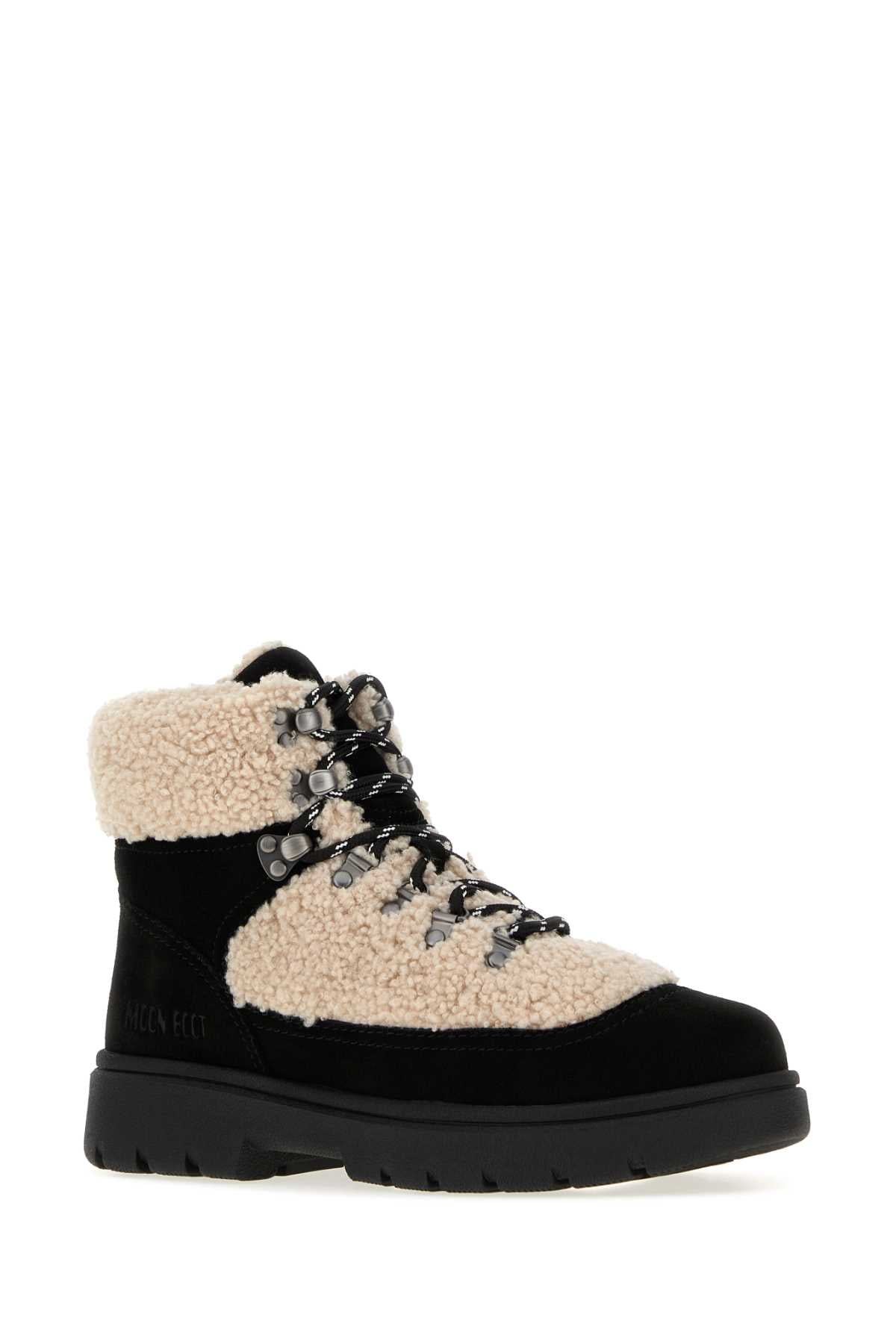 Moon Boot Unisex Two-Tone Suede And Teddy Combat Ankle Boots MOON BOOT