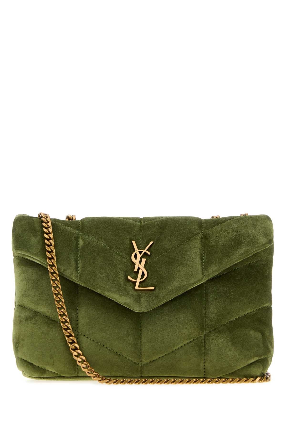 Saint Laurent Women Olive Green Suede Puffer Toy Crossbody Bag SAINT LAURENT