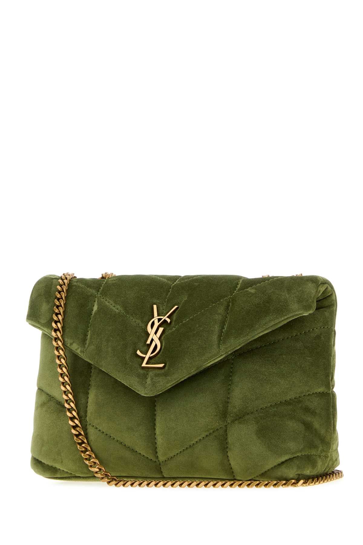 Saint Laurent Women Olive Green Suede Puffer Toy Crossbody Bag SAINT LAURENT