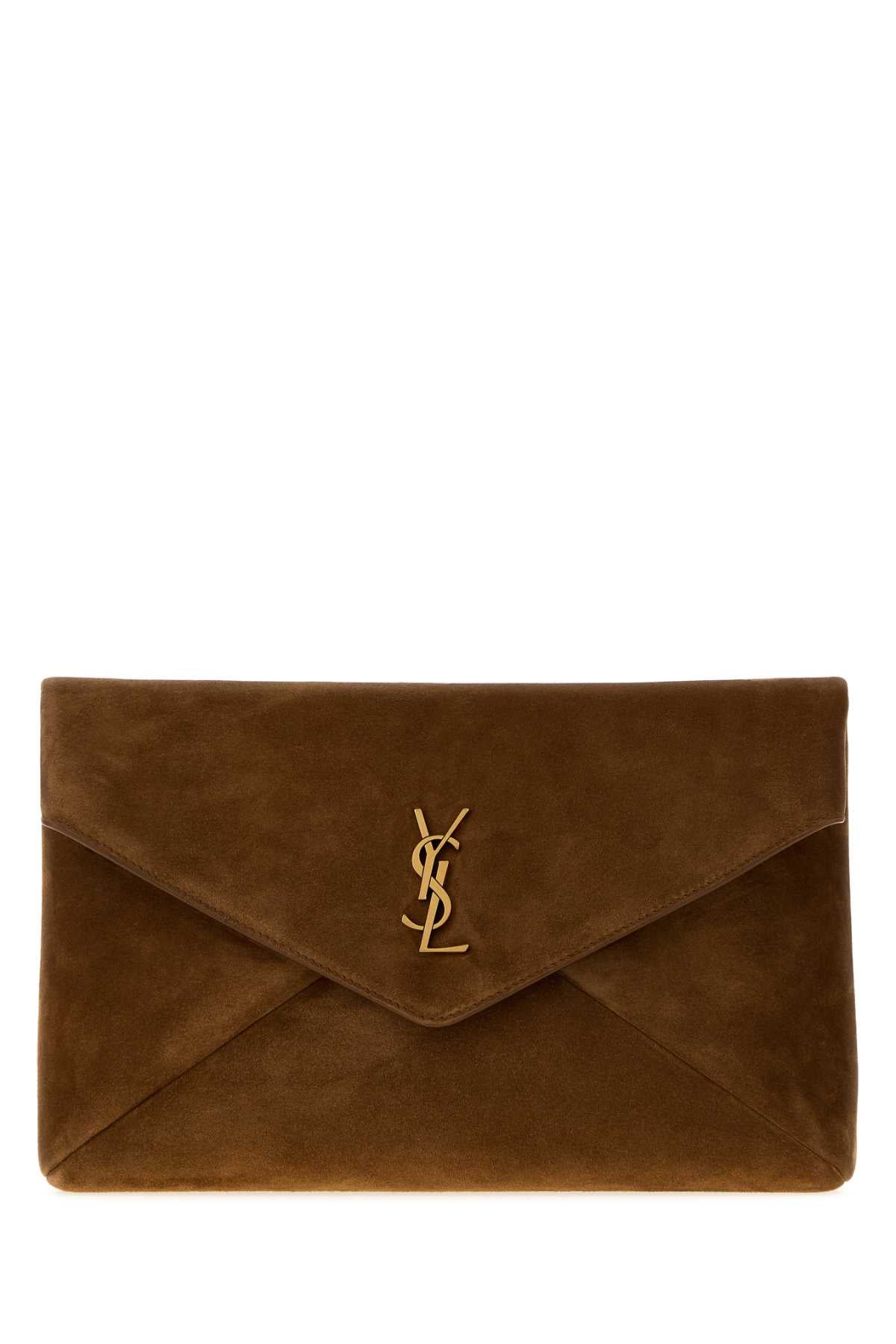 Saint Laurent Women Brown Suede Large Envelope Clutch SAINT LAURENT