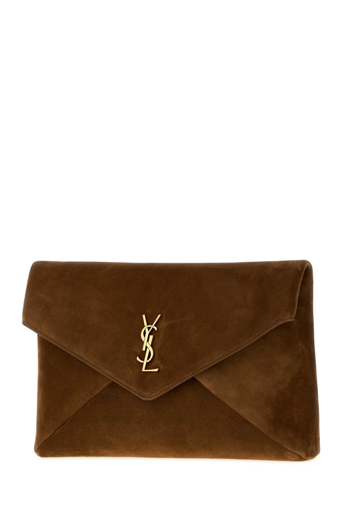 Saint Laurent Women Brown Suede Large Envelope Clutch SAINT LAURENT