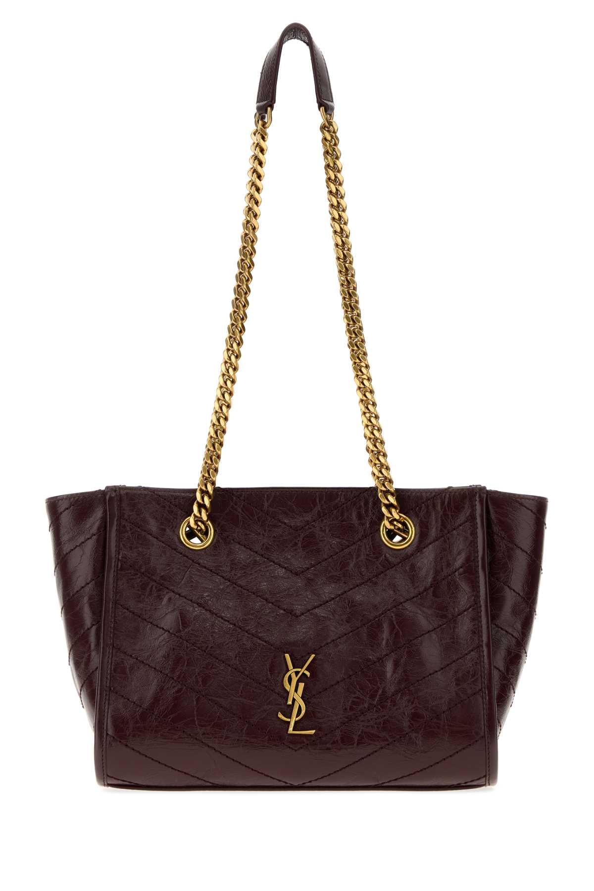 Saint Laurent Women Burgundy Leather Small Niki Shoulder Bag SAINT LAURENT