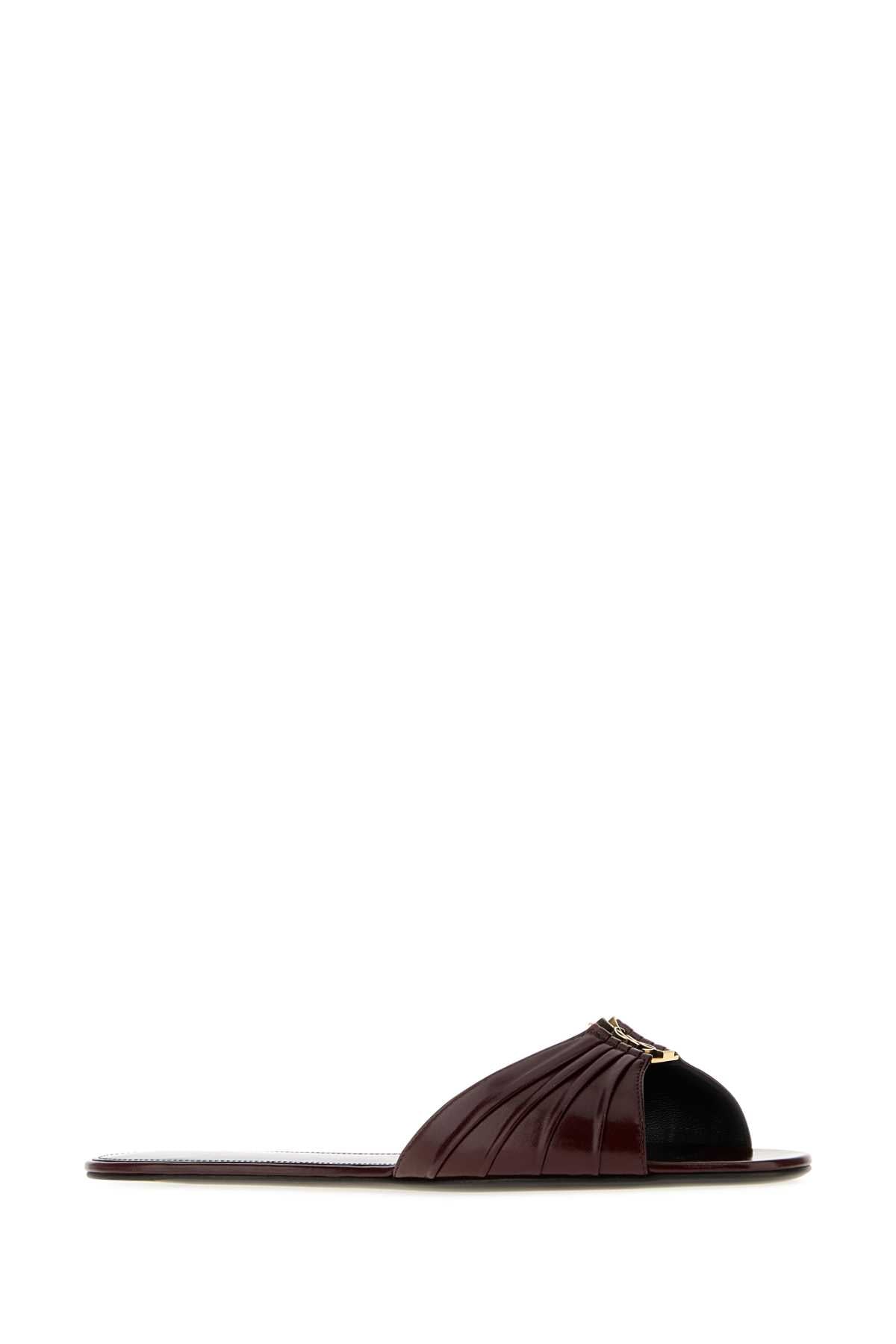 Saint Laurent Women Burgundy Leather Babylone Slippers SAINT LAURENT