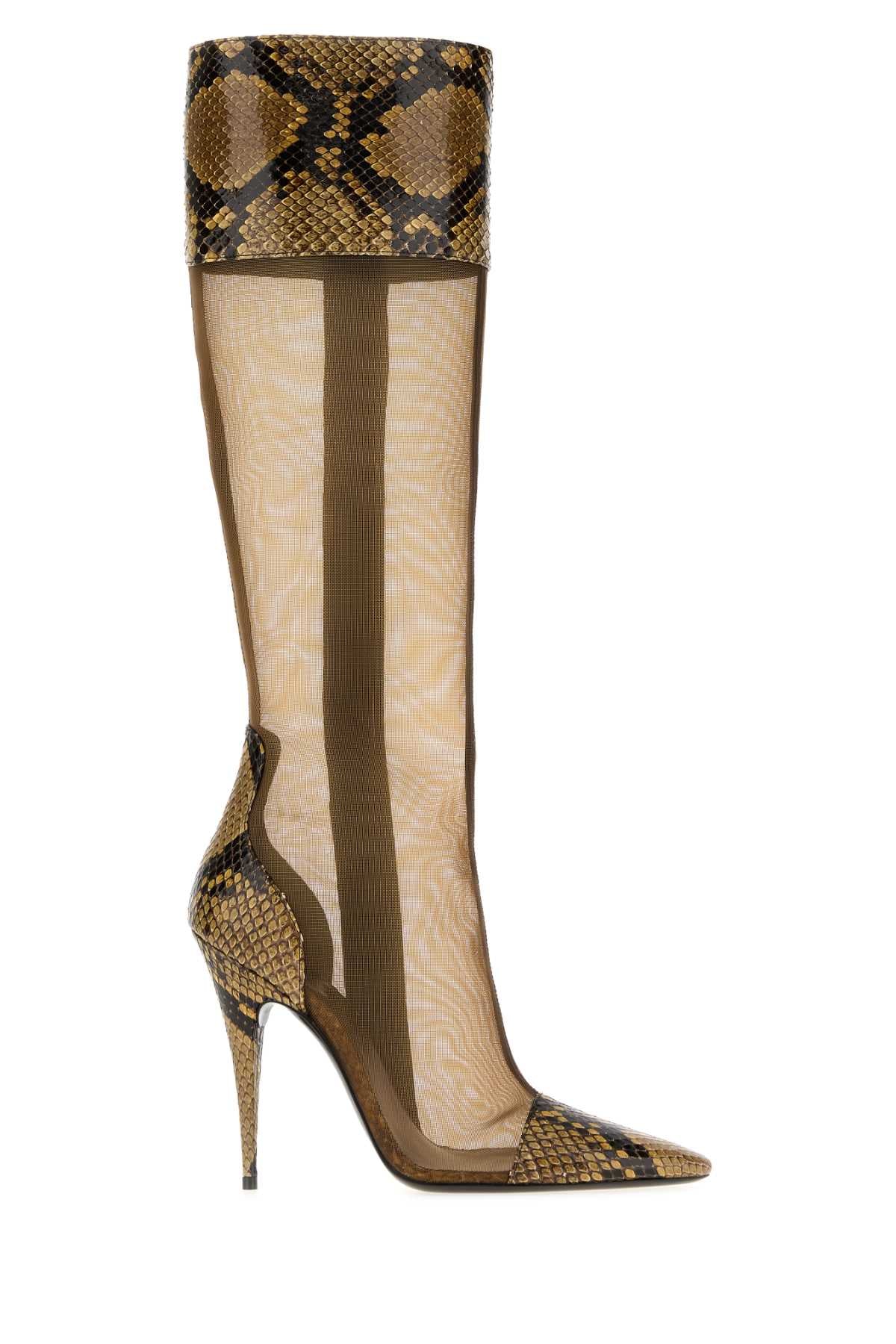 Saint Laurent Women Multicolor Mesh And Leather 77 Boots SAINT LAURENT