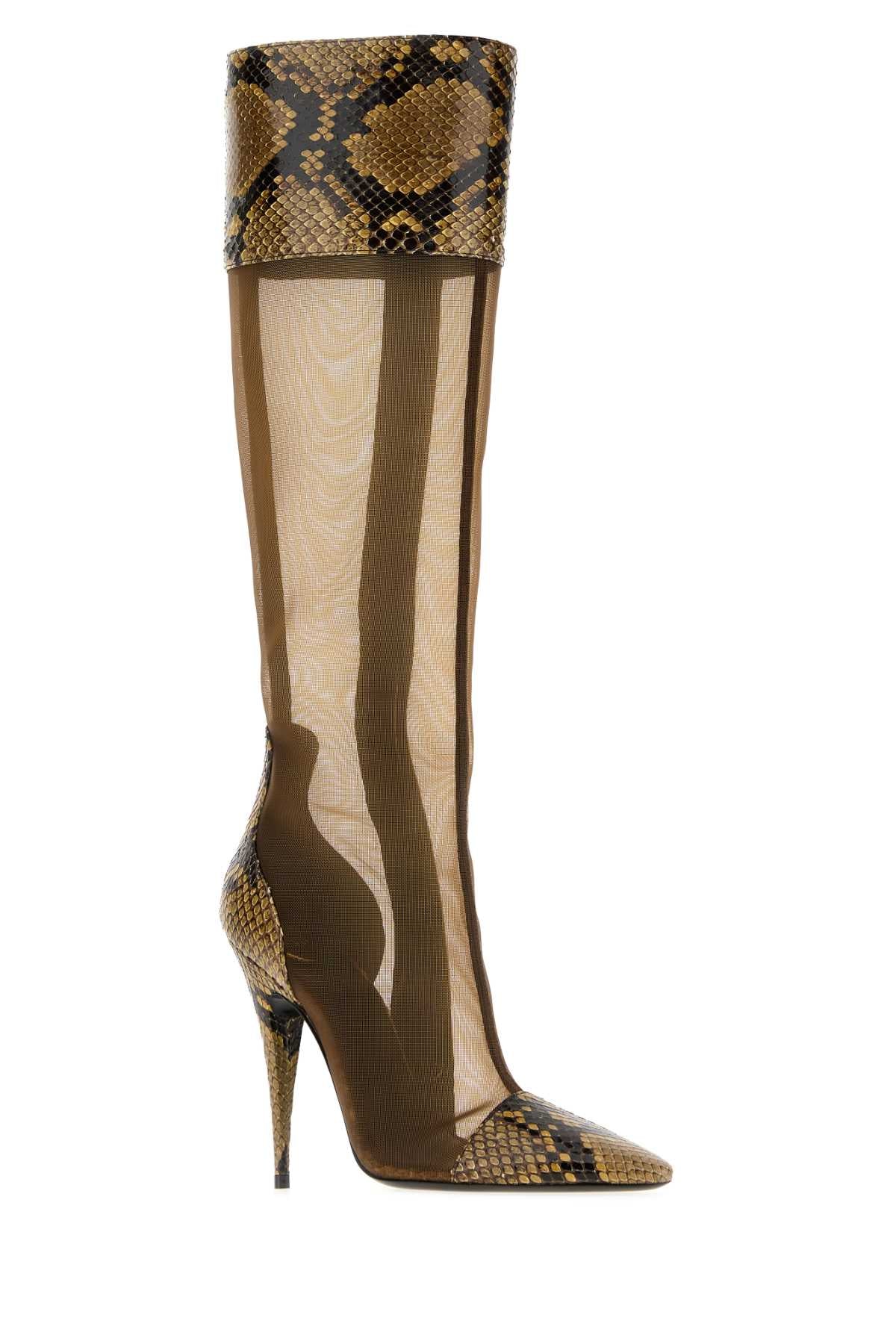 Saint Laurent Women Multicolor Mesh And Leather 77 Boots SAINT LAURENT
