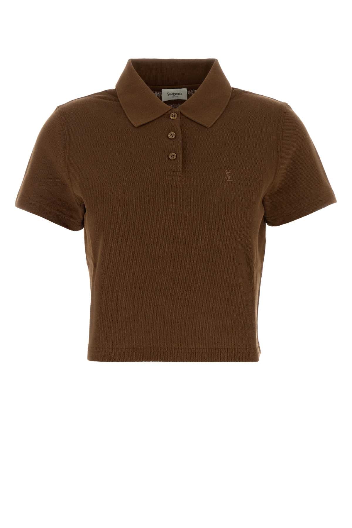 Saint Laurent Women Brown Piquet Polo Shirt SAINT LAURENT
