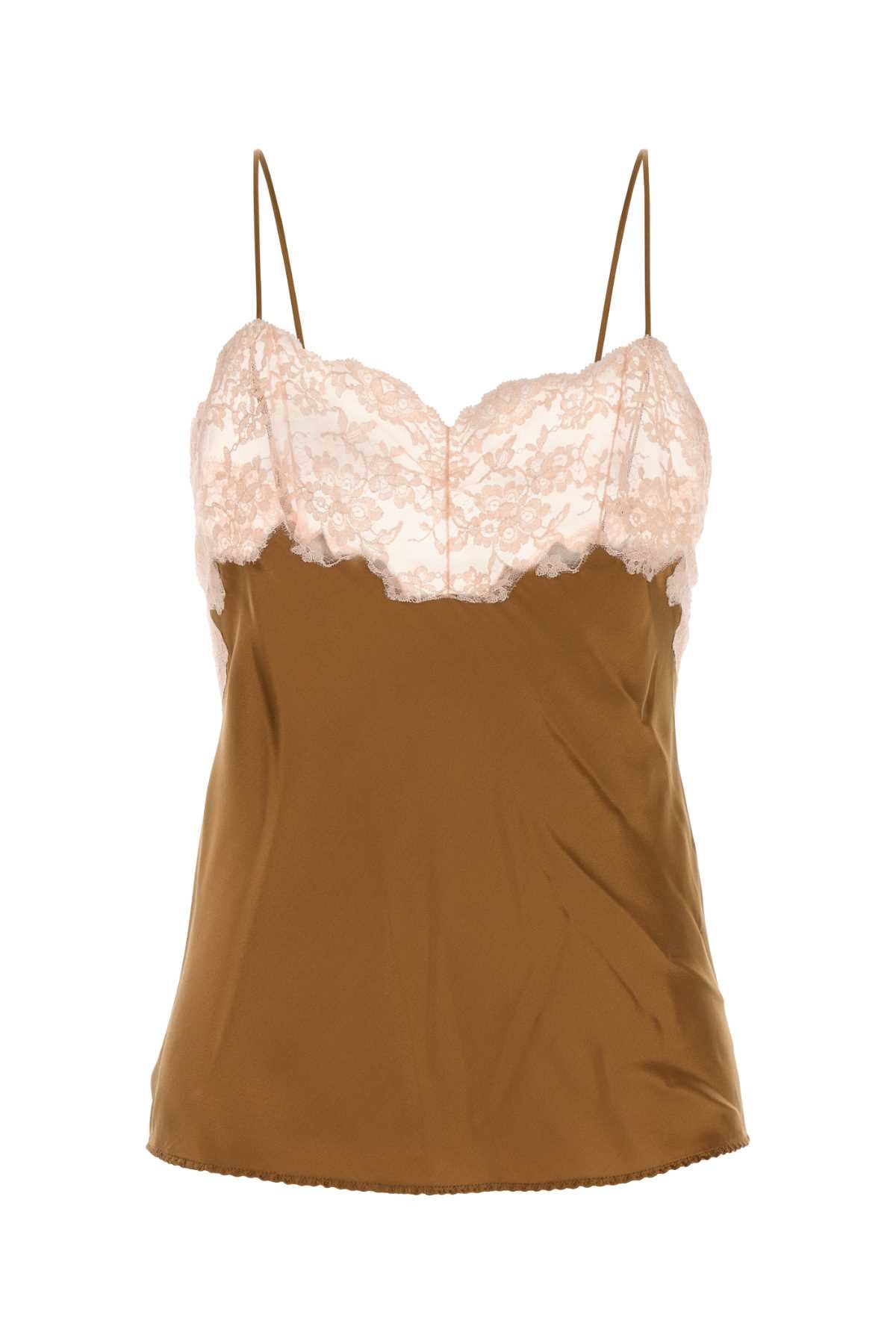 Saint Laurent Women Camel Silk Tank Top SAINT LAURENT