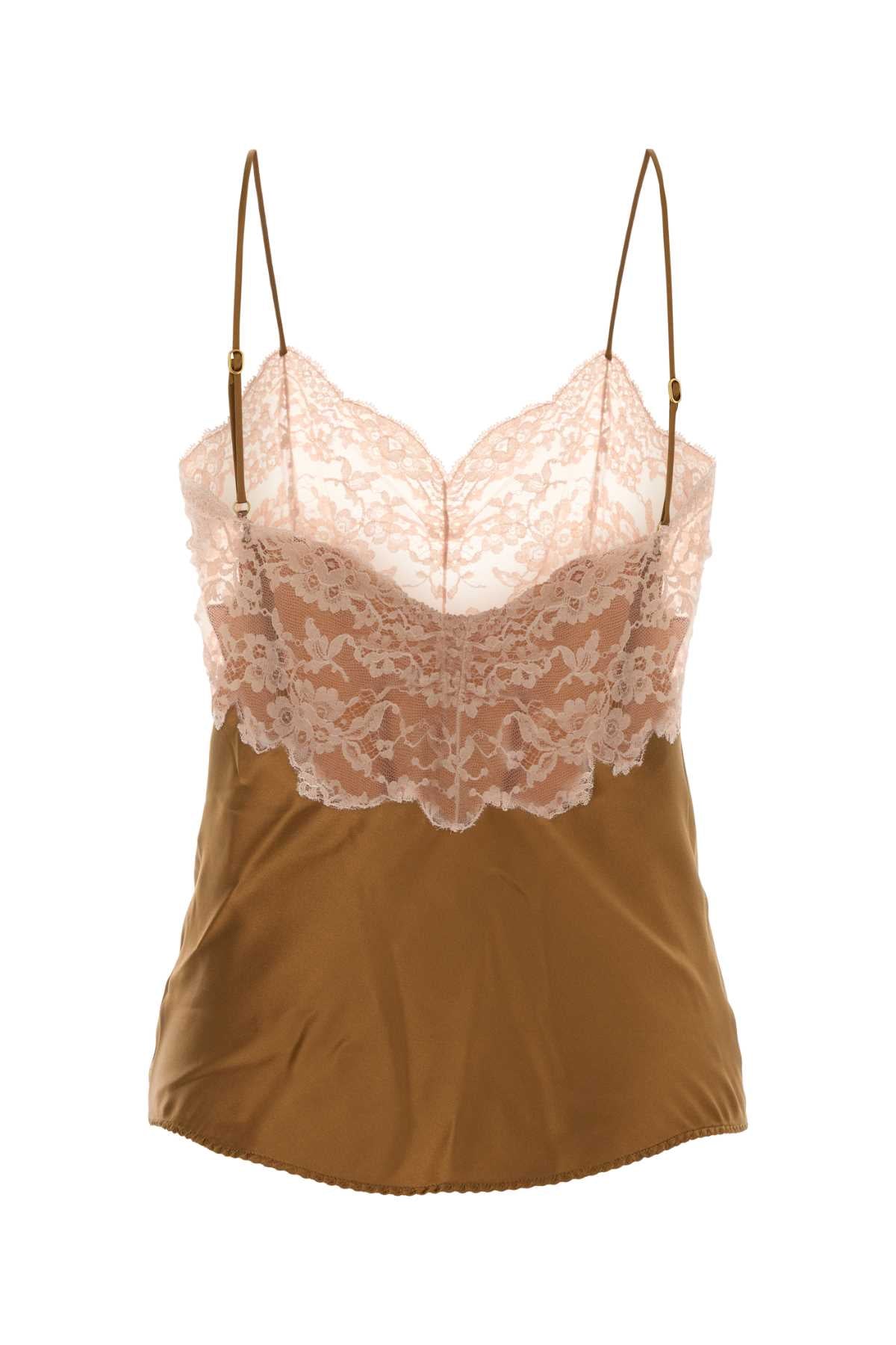 Saint Laurent Women Camel Silk Tank Top SAINT LAURENT