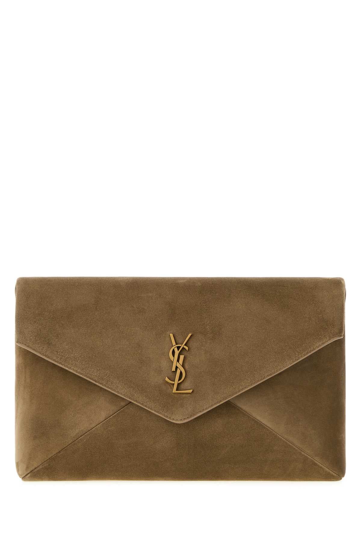Saint Laurent Women Cappuccino Suede Large Envelope Clutch SAINT LAURENT