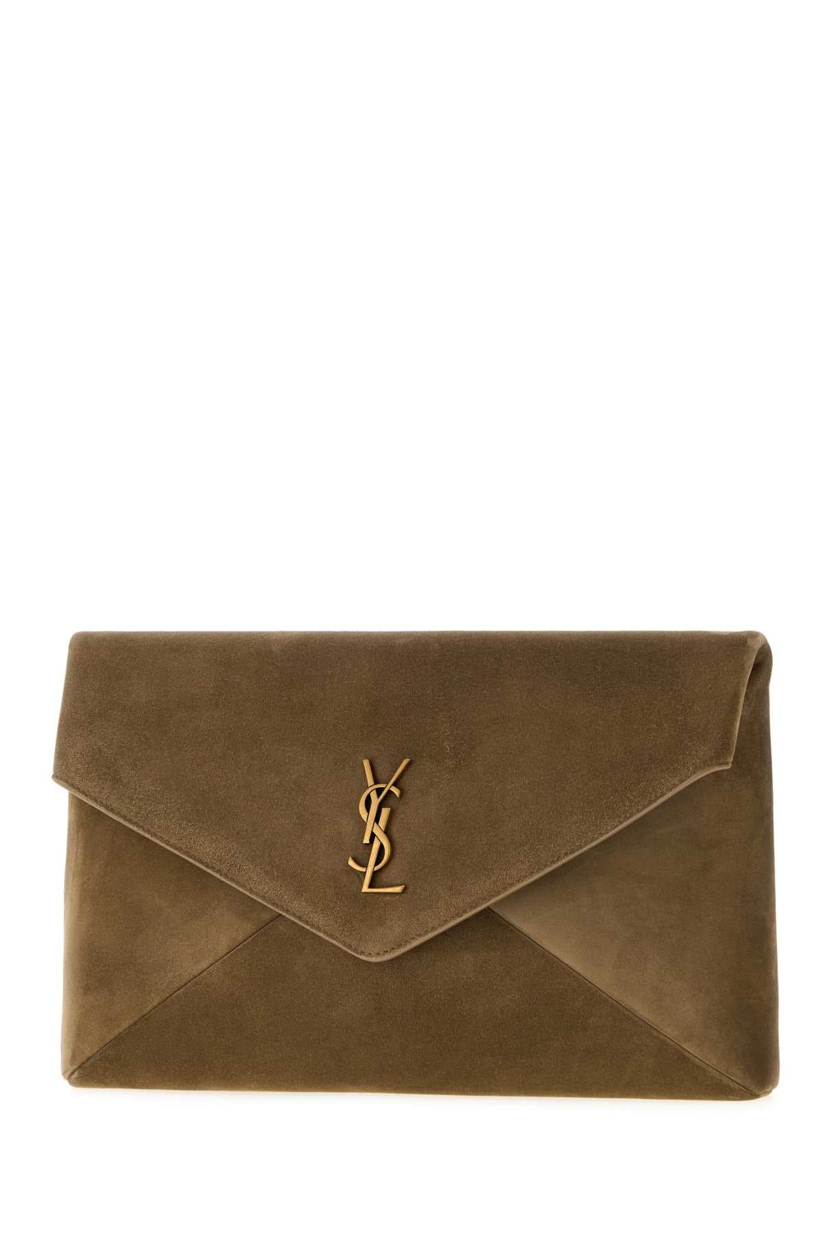 Saint Laurent Women Cappuccino Suede Large Envelope Clutch SAINT LAURENT
