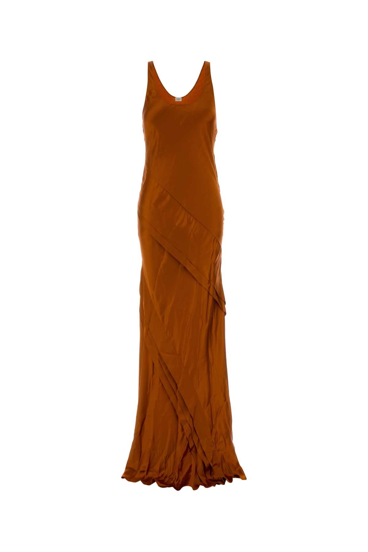 Saint Laurent Women Orange Satin Long Dress SAINT LAURENT