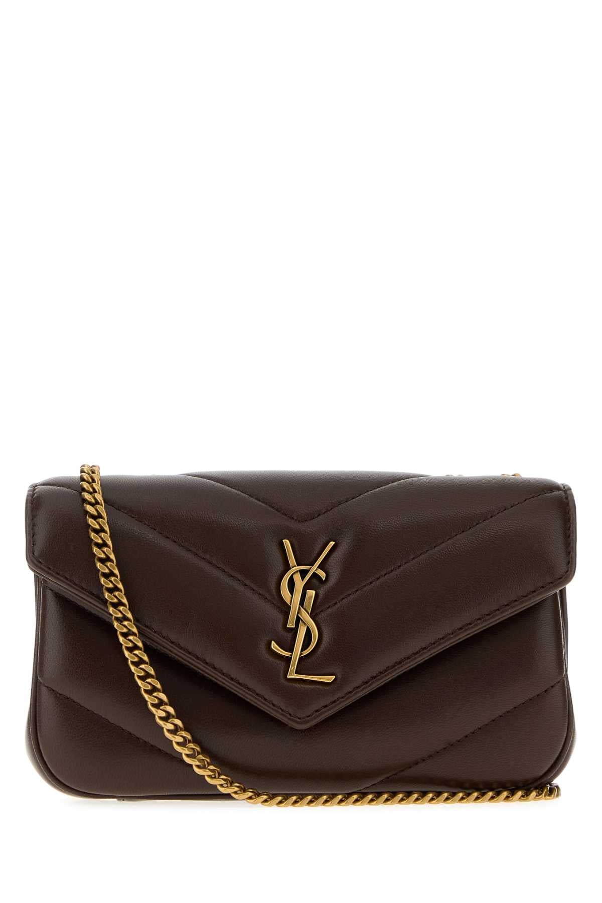 Saint Laurent Women Chocolate Leather Mini Loulou Shoulder Bag SAINT LAURENT