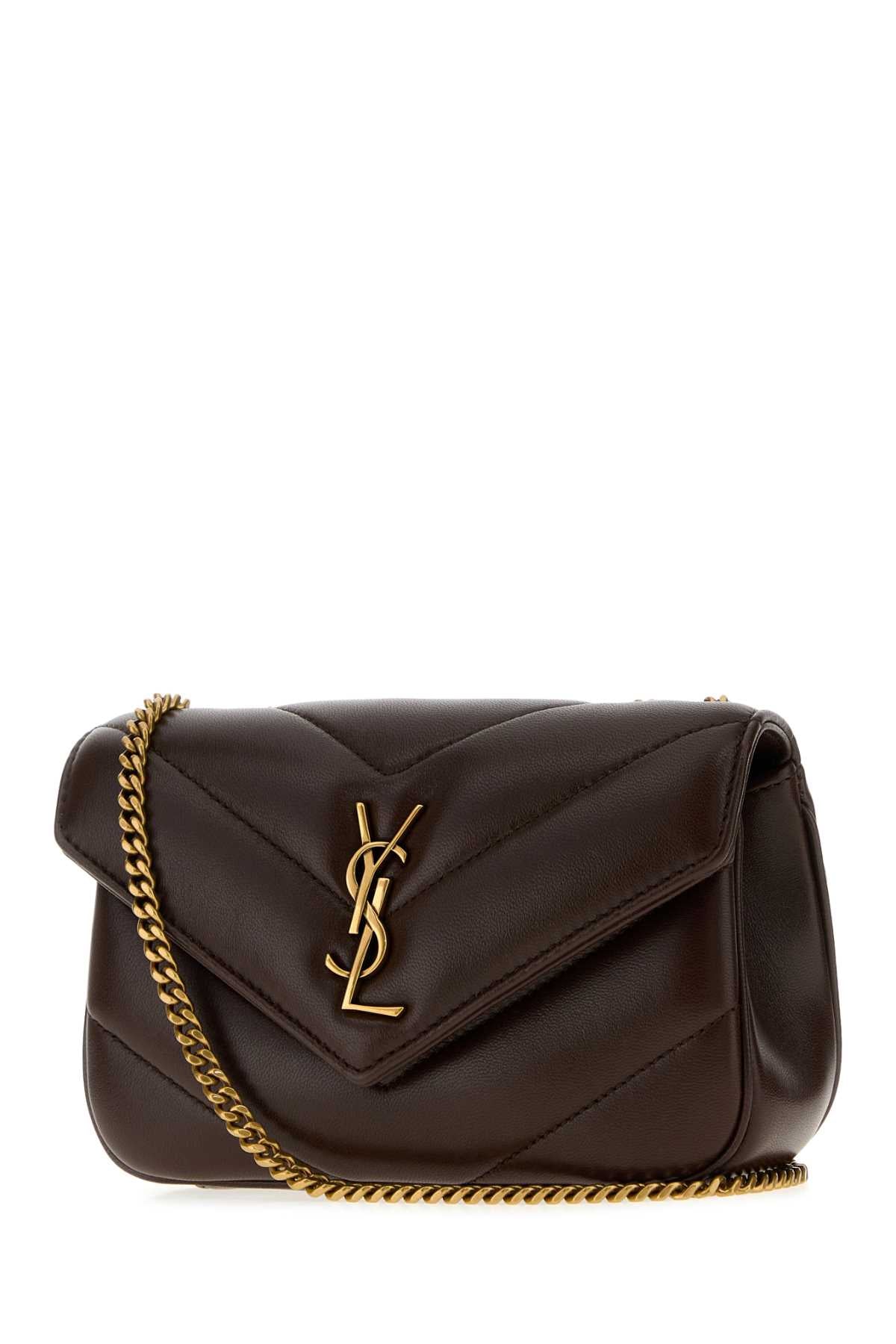 Saint Laurent Women Chocolate Leather Mini Loulou Shoulder Bag SAINT LAURENT