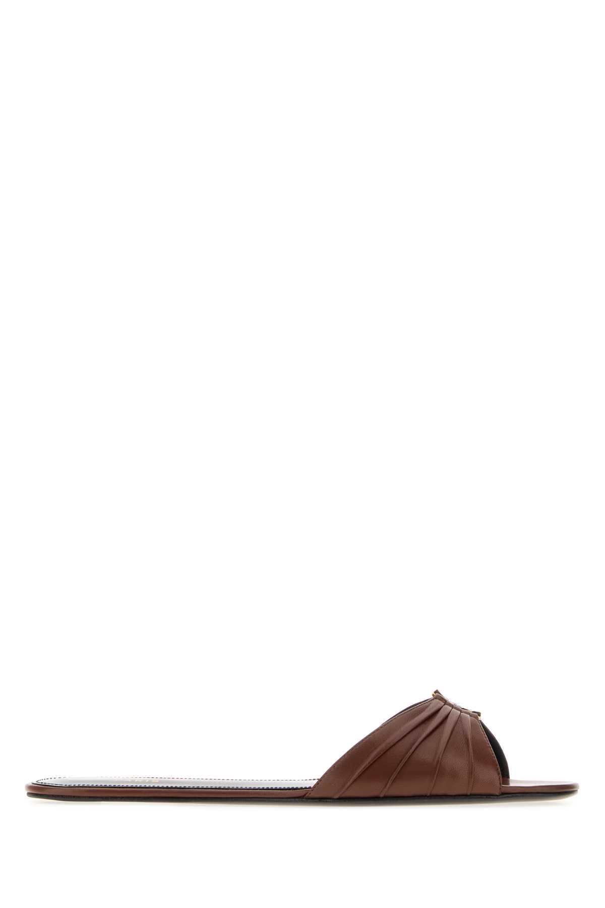 Saint Laurent Women Brown Nappa Leather Babylone Slippers SAINT LAURENT