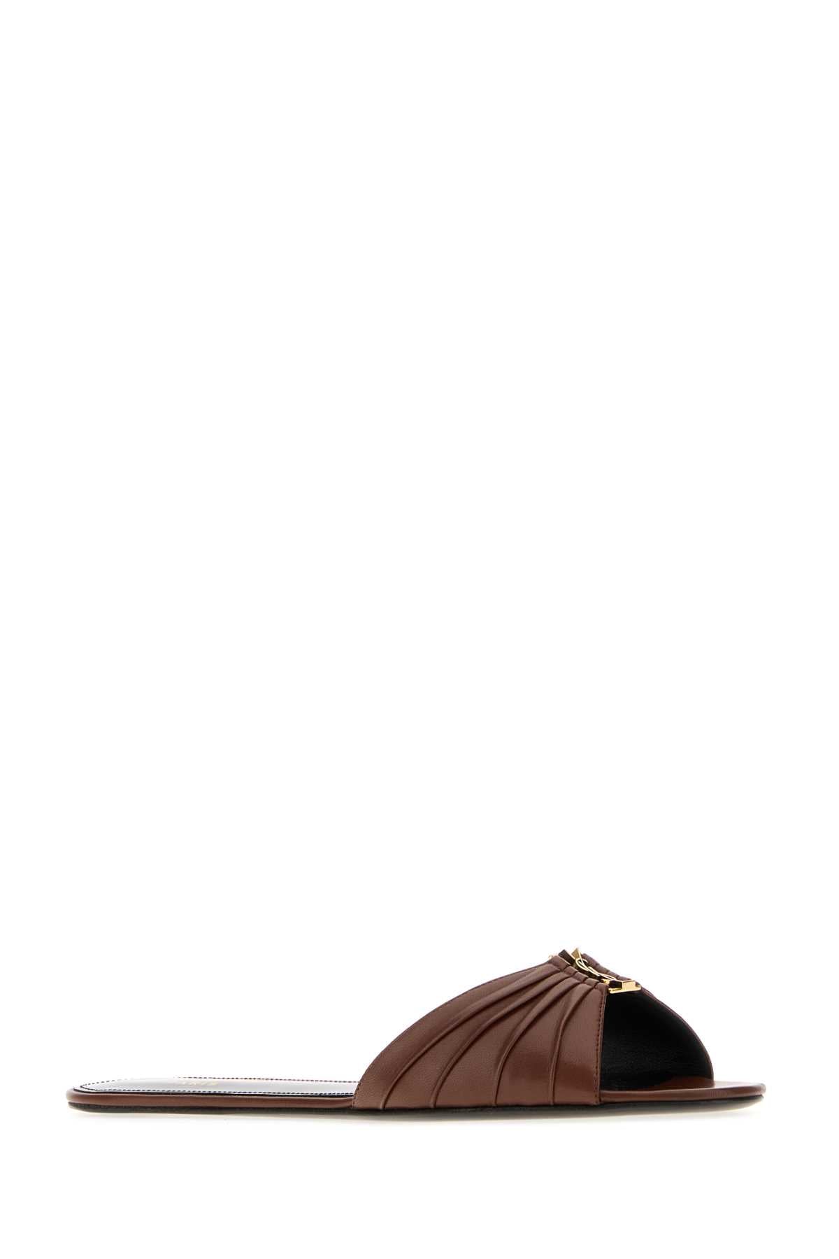 Saint Laurent Women Brown Nappa Leather Babylone Slippers SAINT LAURENT