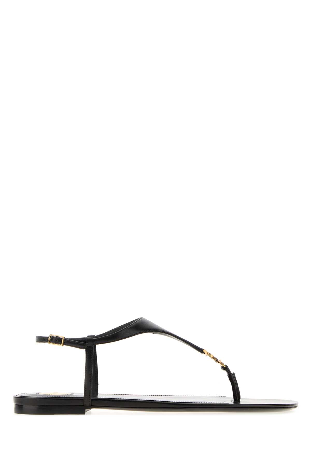 Saint Laurent Women Black Leather Cassandre Thong Sandals SAINT LAURENT
