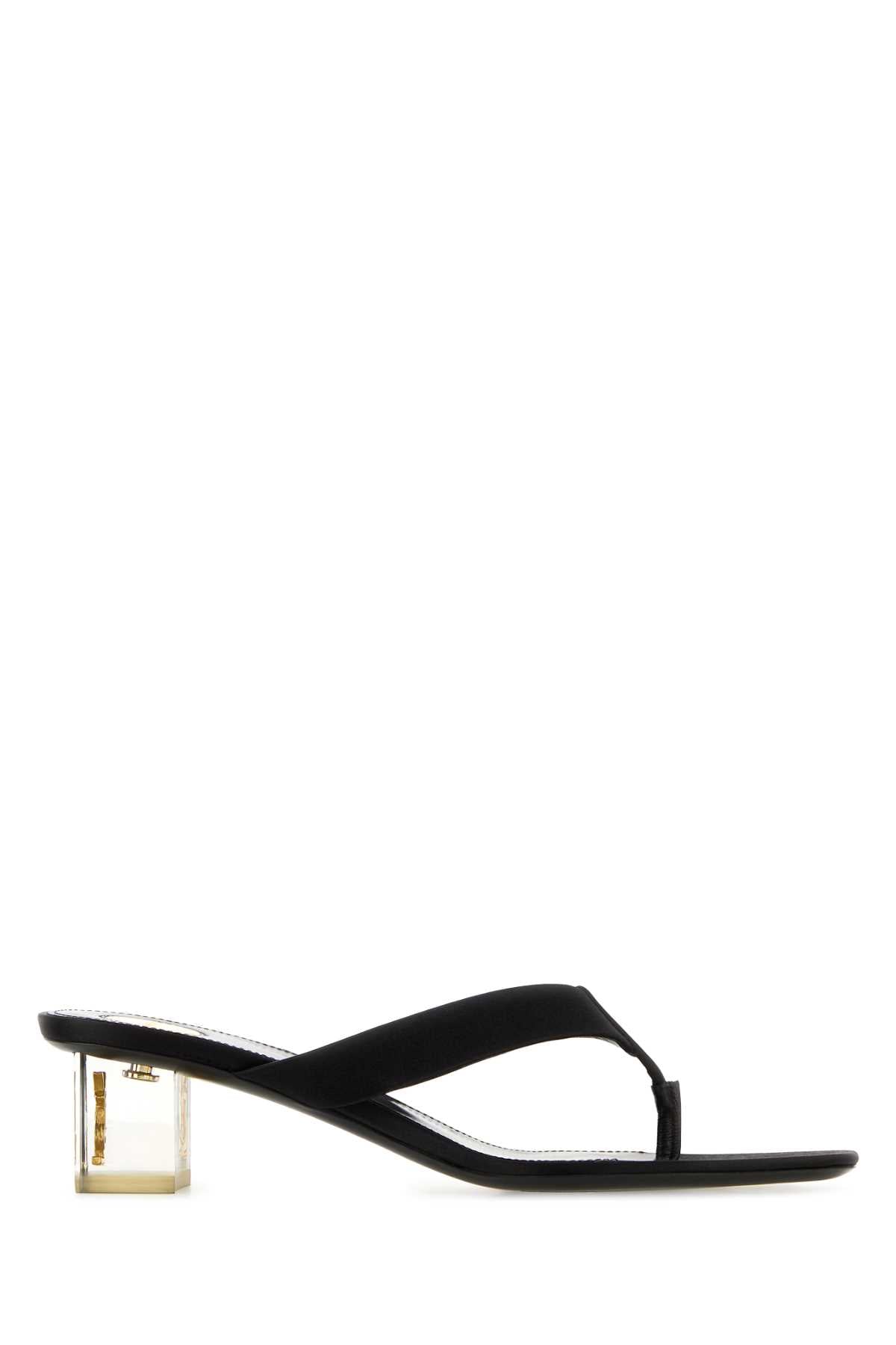 Saint Laurent Women Black Satin Frida Thong Mules SAINT LAURENT
