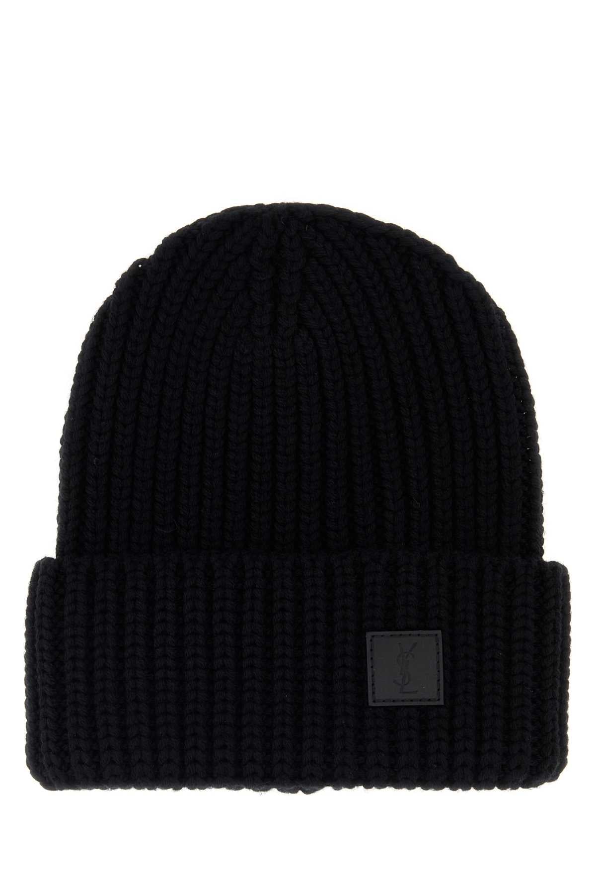 Saint Laurent Men Black Wool Beanie Hat SAINT LAURENT